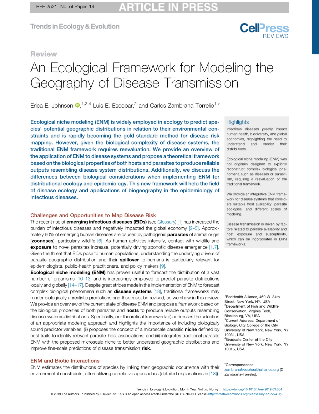 An Ecological Framework for Modeling the Geography Of