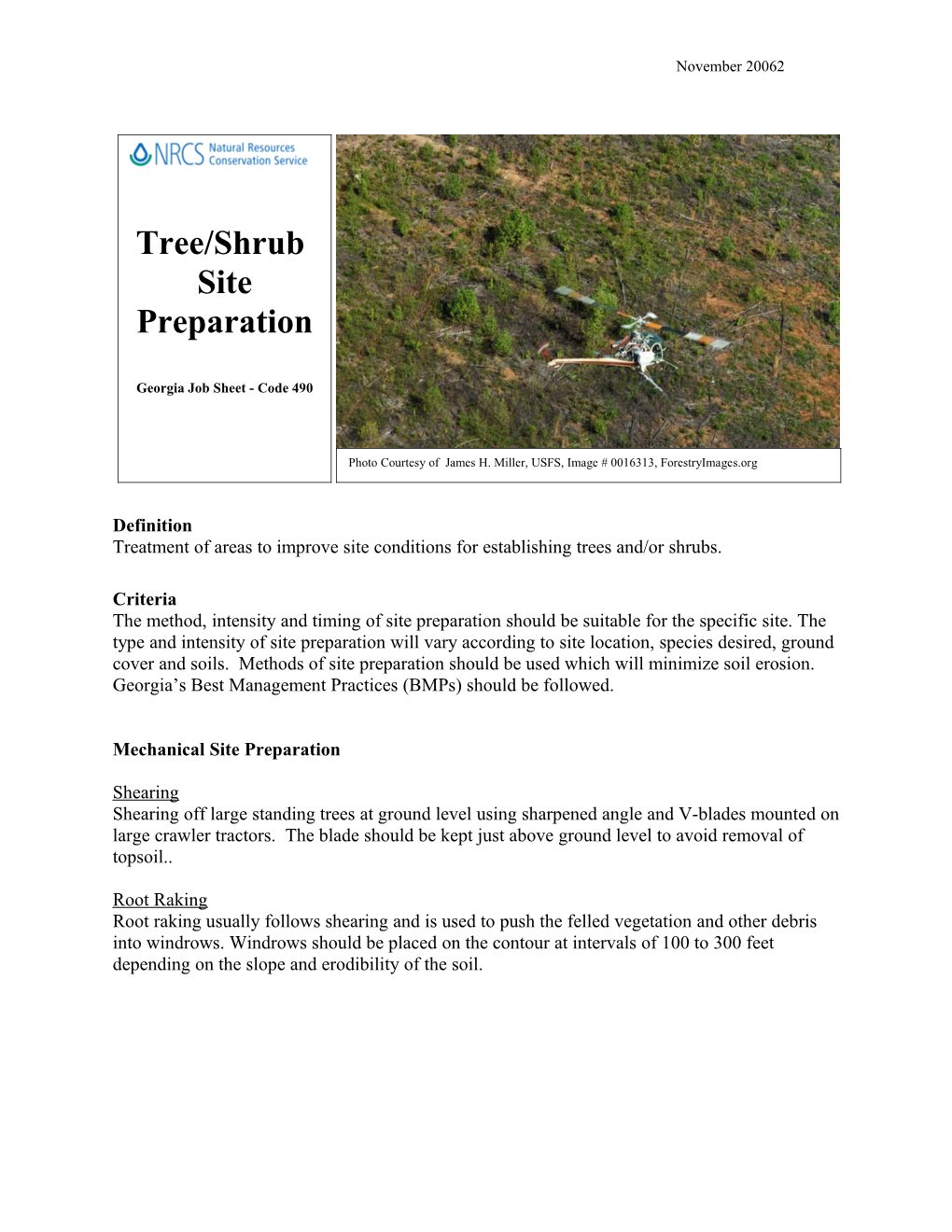 Treatment of Areas to Improve Site Conditions for Establishing Trees And/Or Shrubs