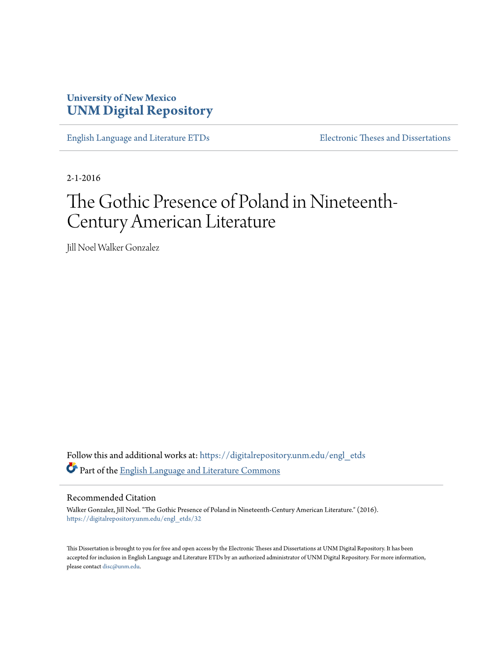 The Gothic Presence of Poland in Nineteenth-Century American