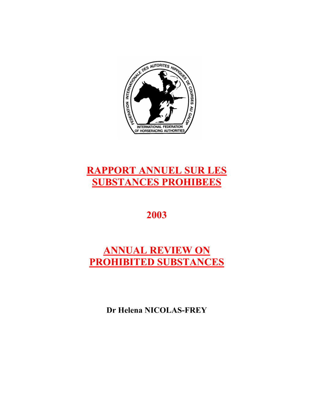 2003 Doping Control Annual Report