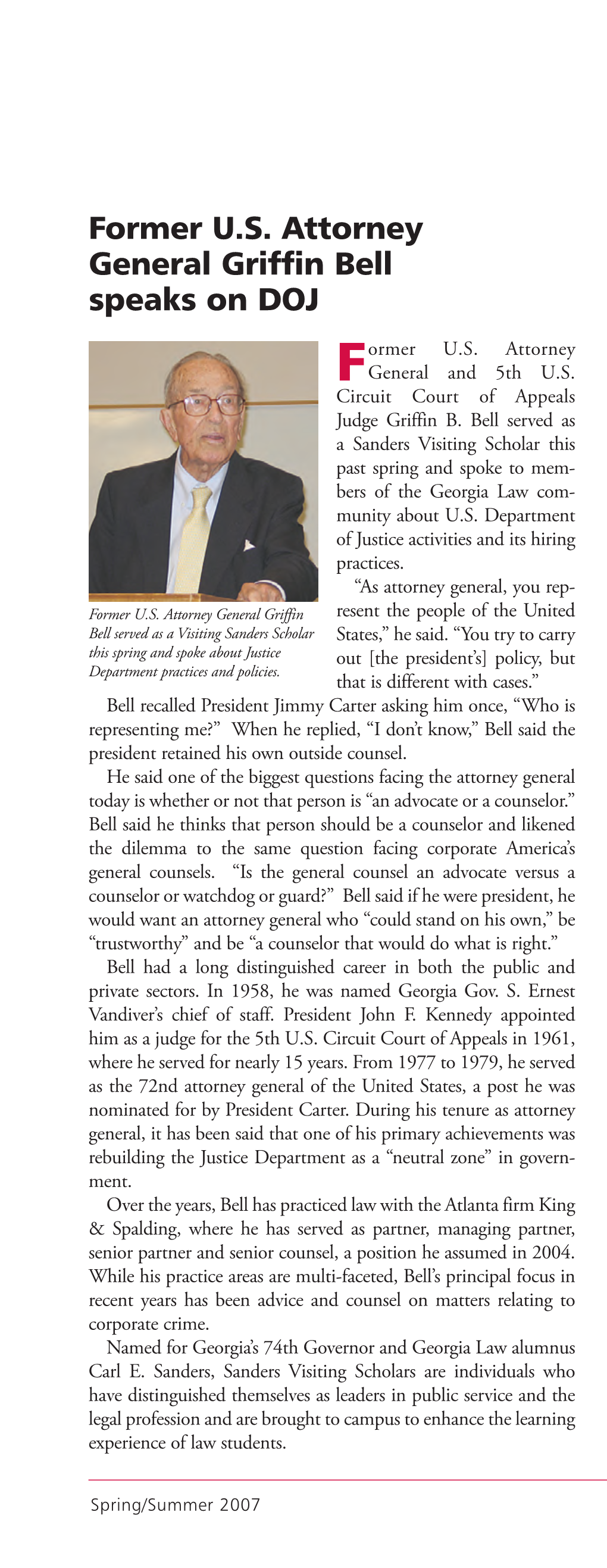 Former U.S. Attorney General Griffin Bell Speaks on DOJ P. 17