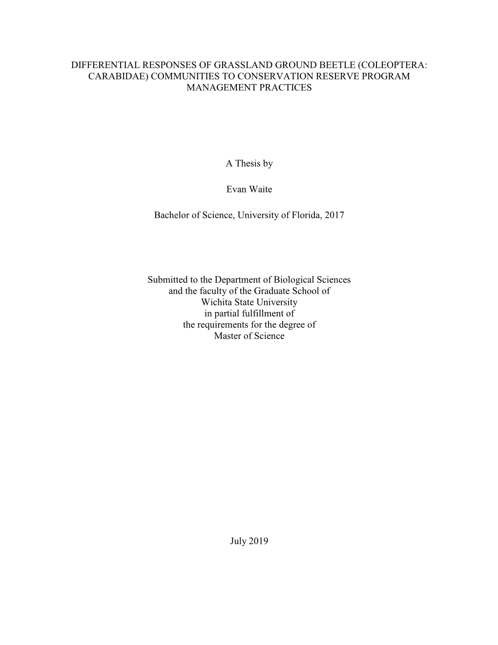 Differential Responses of Grassland Ground Beetle (Coleoptera: Carabidae) Communities to Conservation Reserve Program Management Practices