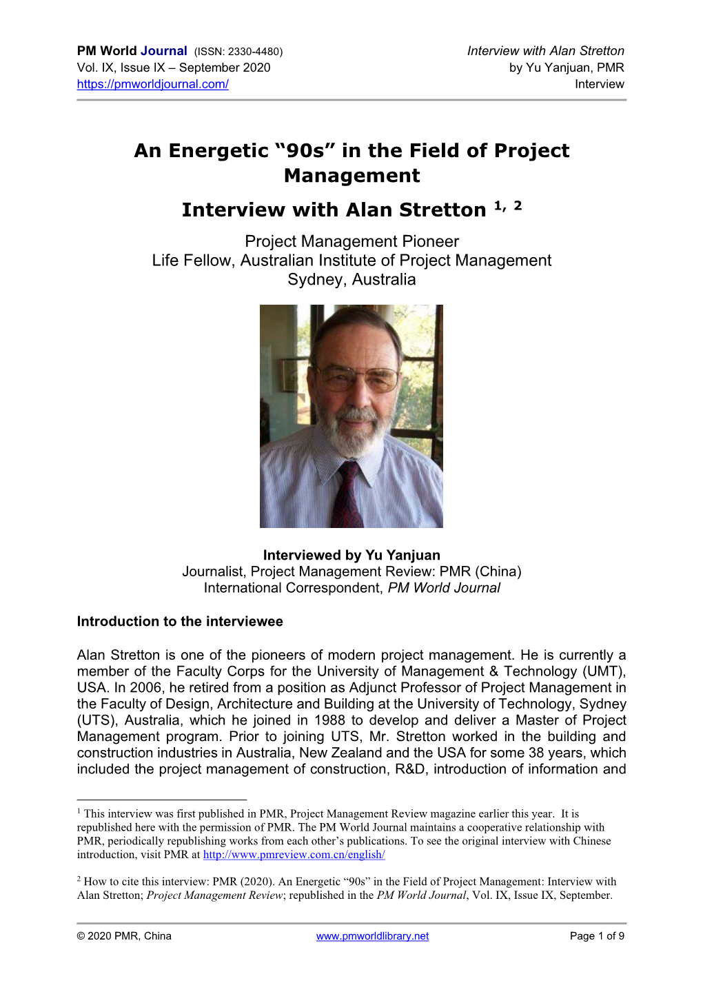 In the Field of Project Management Interview with Alan Stretton 1, 2