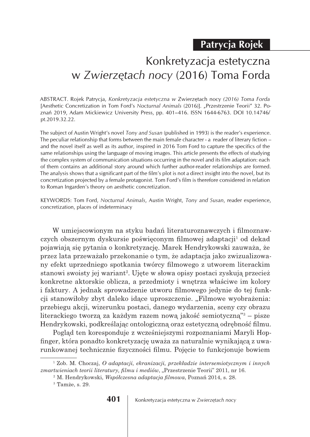 Konkretyzacja Estetyczna W Zwierzętach Nocy (2016) Toma Forda