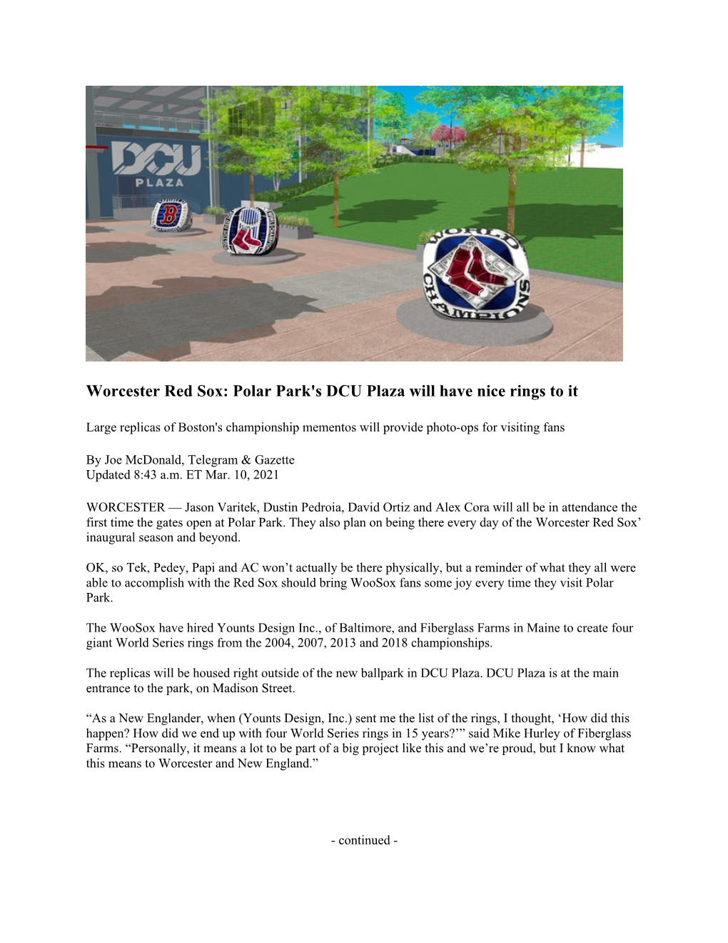 Worcester Red Sox: Polar Park's DCU Plaza Will Have Nice Rings to It