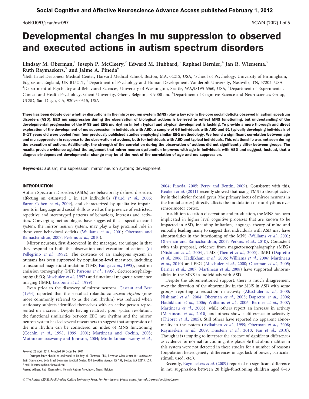Developmental Changes in Mu Suppression to Observed and Executed Actions in Autism Spectrum Disorders