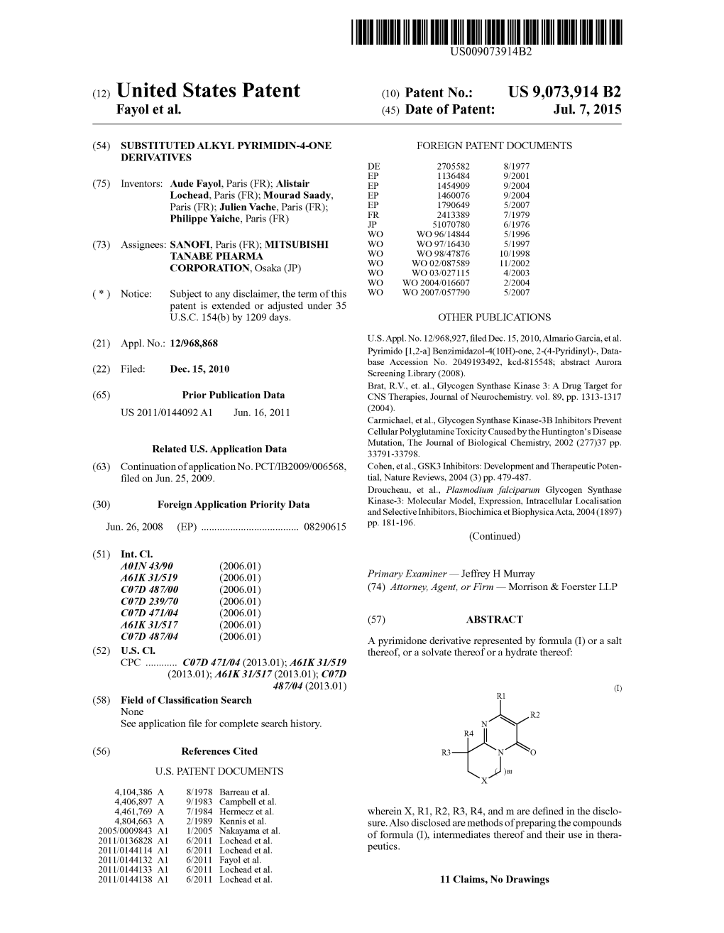 (12) United States Patent (10) Patent No.: US 9,073.914 B2 Fayol Et Al