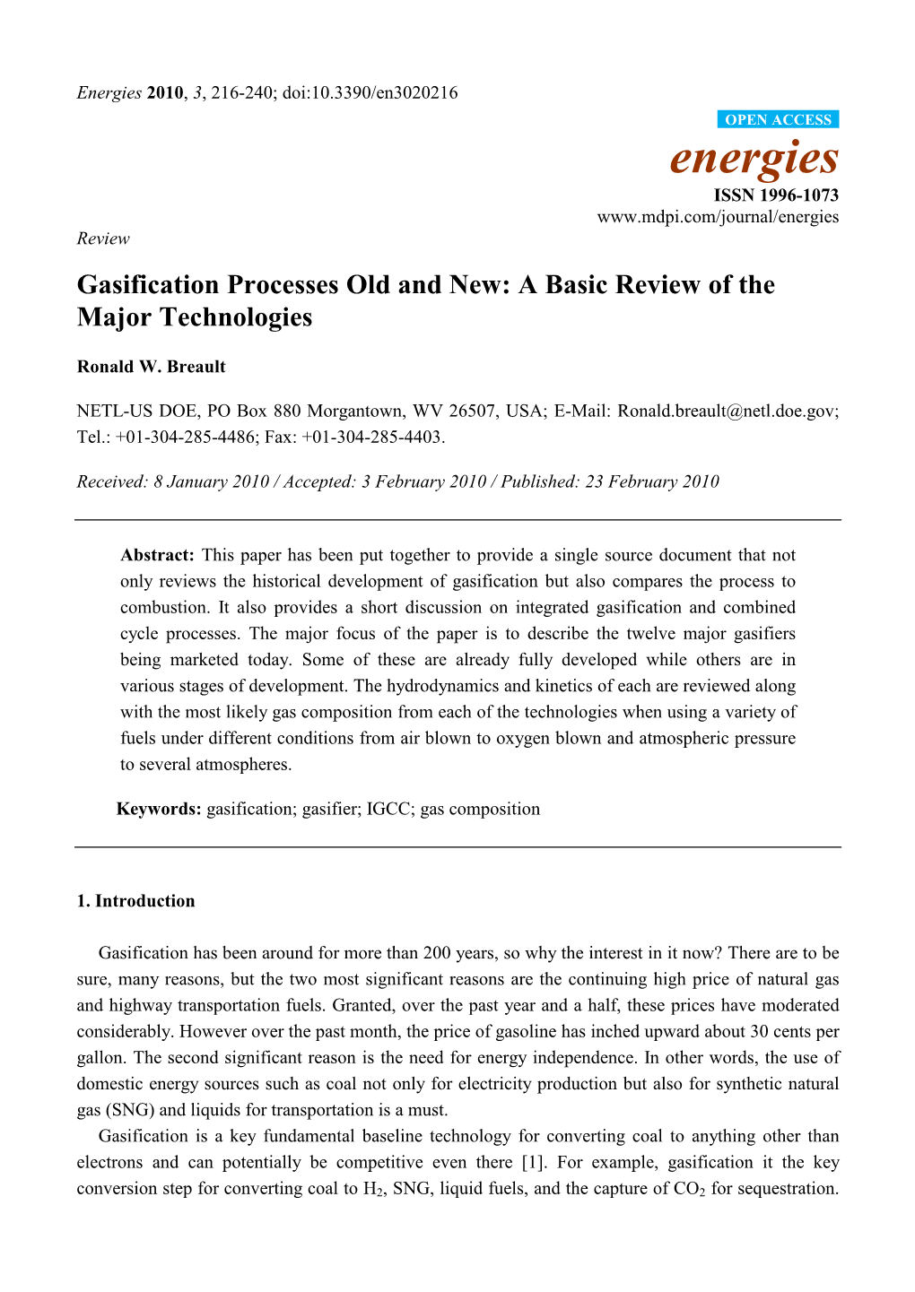 Gasification Processes Old and New: a Basic Review of the Major Technologies