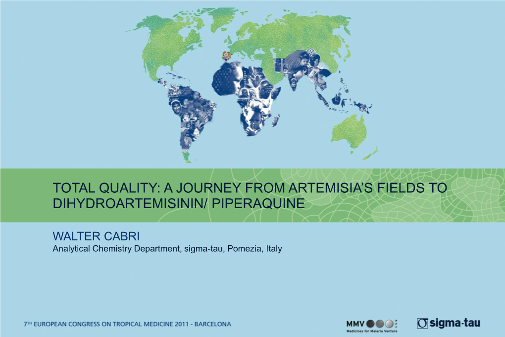 Total Quality: a Journey from Artemisia's Fields to Dihydroartemisinin/ Piperaquine