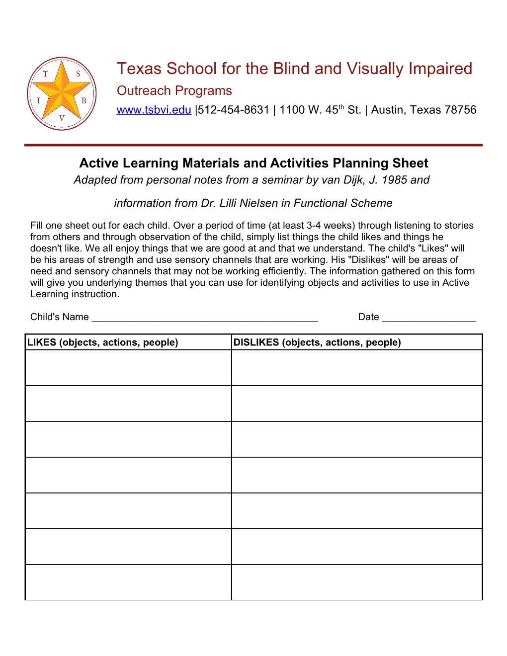 Active Learning Materials and Activities Planning Sheet