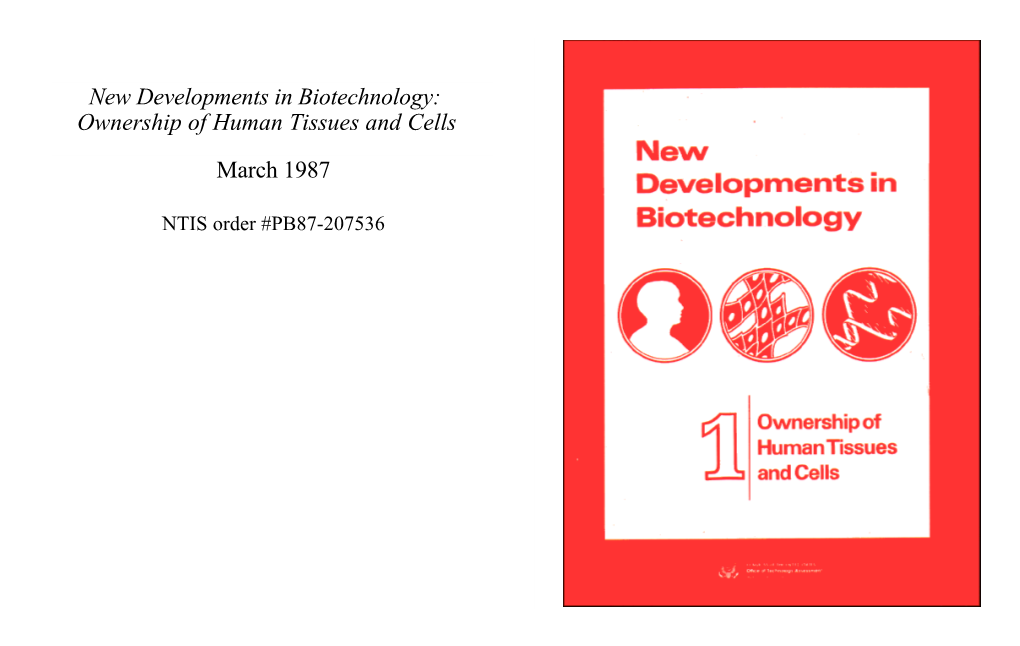 Ownership of Human Tissues and Cells