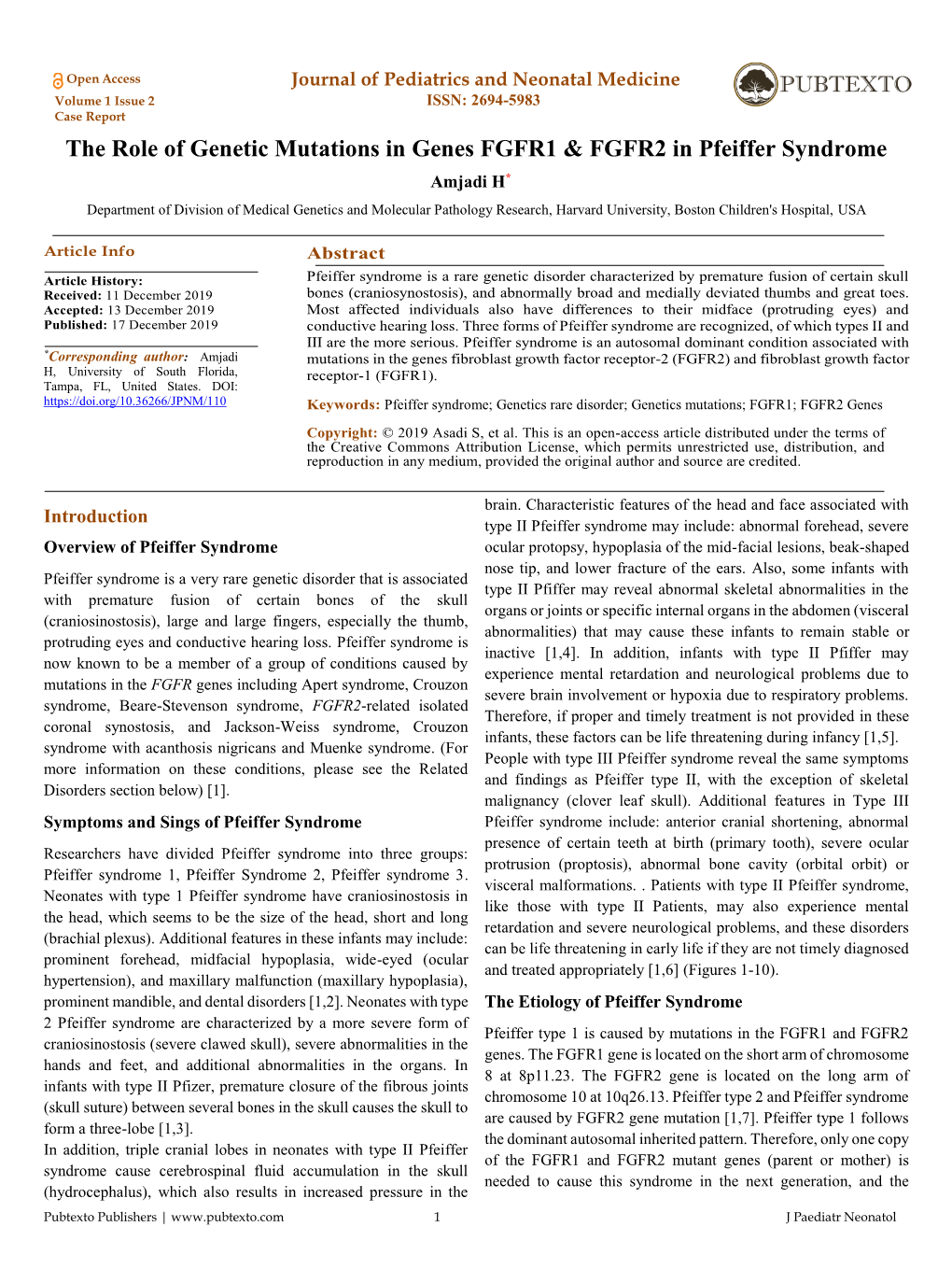 The Role of Genetic Mutations in Genes FGFR1 & FGFR2 in Pfeiffer