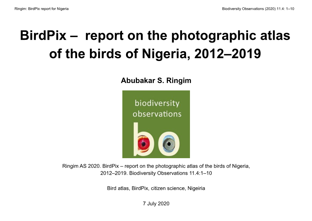 Report on the Photographic Atlas of the Birds of Nigeria, 2012–2019