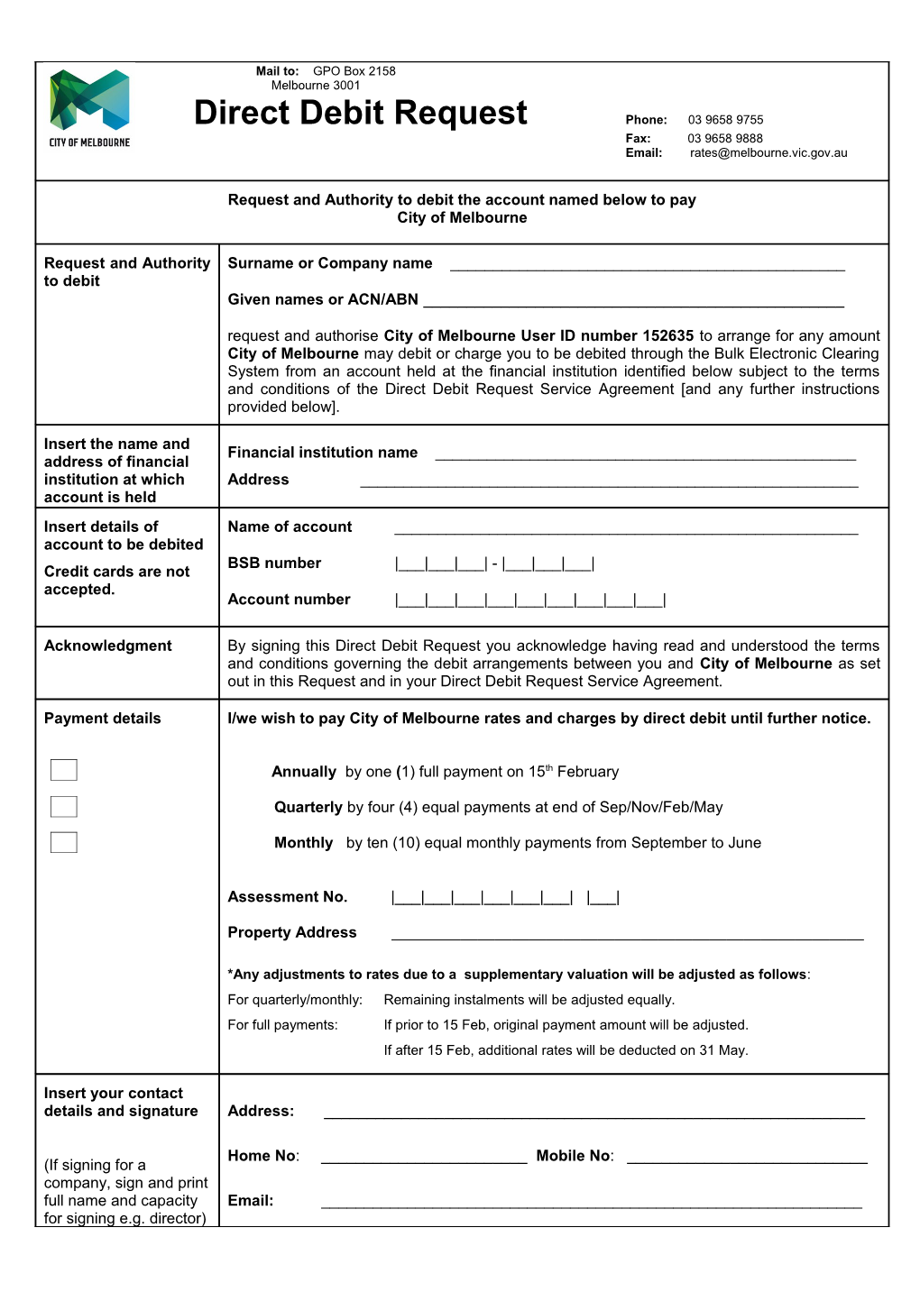 Direct Debit Authorisation Form