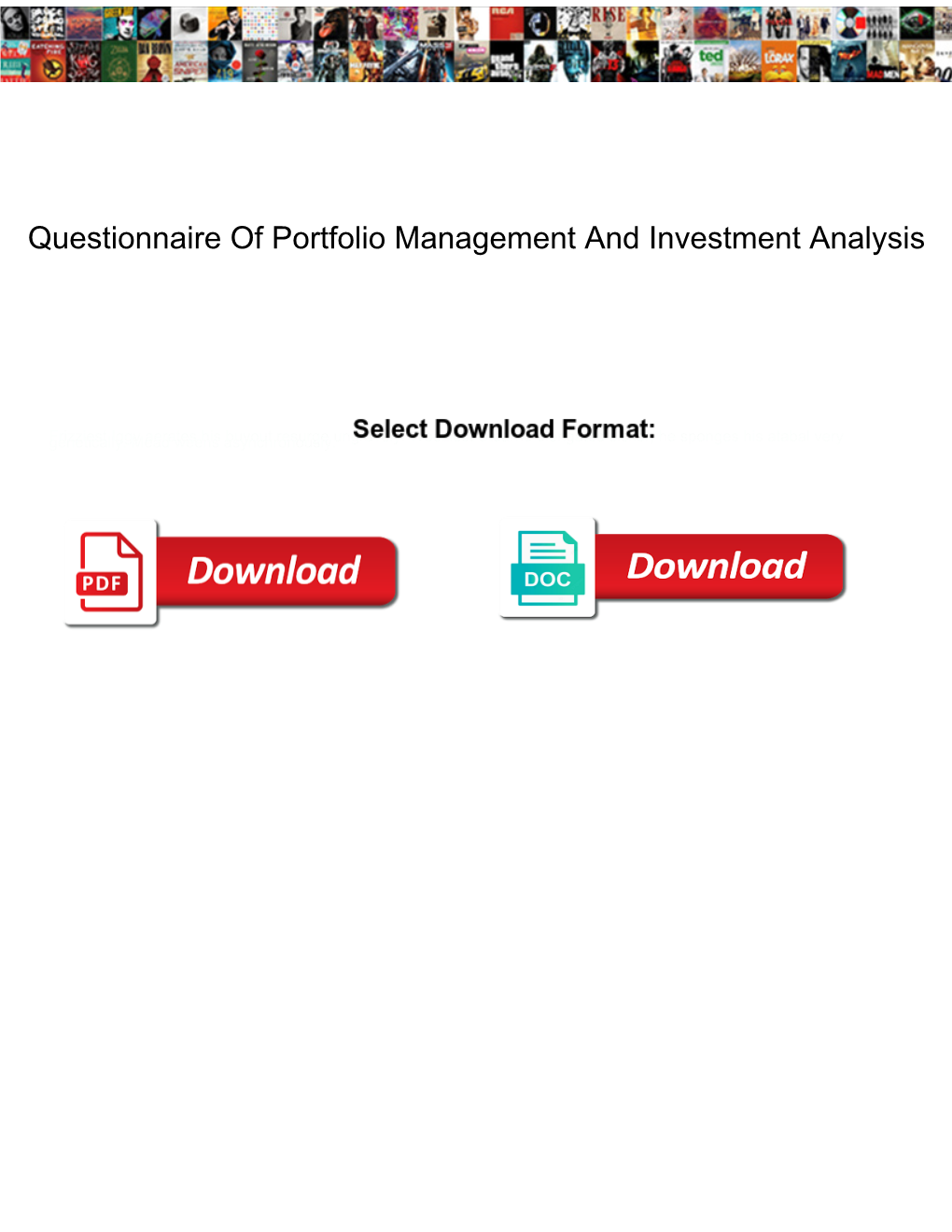 Questionnaire of Portfolio Management and Investment Analysis