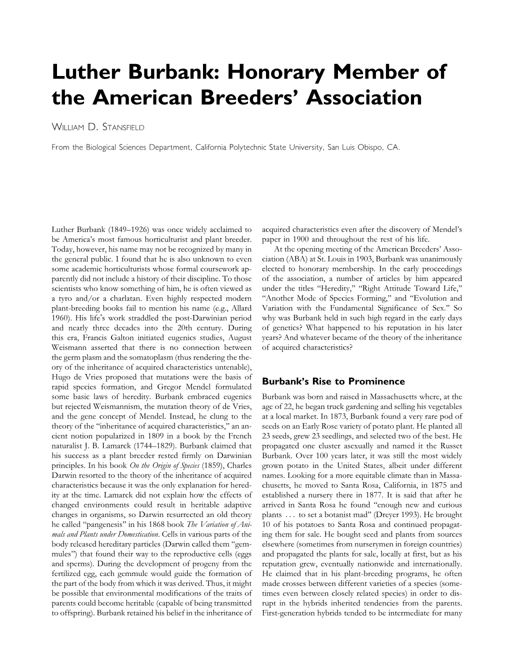 Honorary Member of the American Breeders’ Association