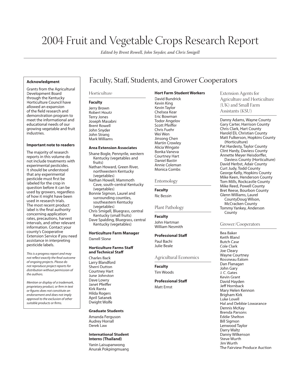 PR504: 2004 Fruit and Vegetable Crops Research Report