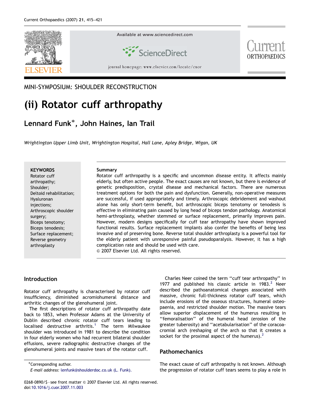 (Ii) Rotator Cuff Arthropathy