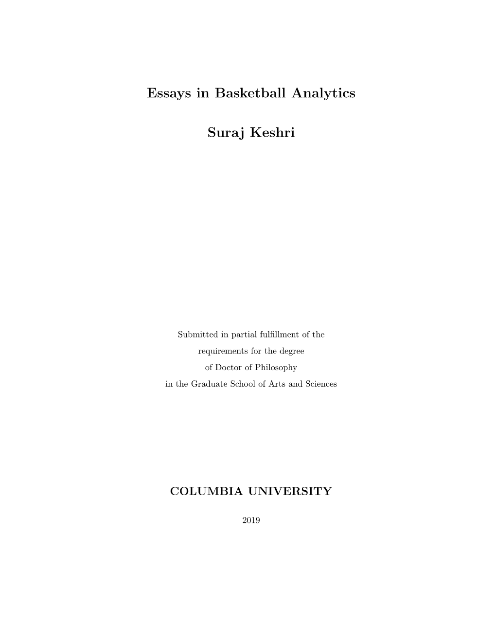 Essays in Basketball Analytics