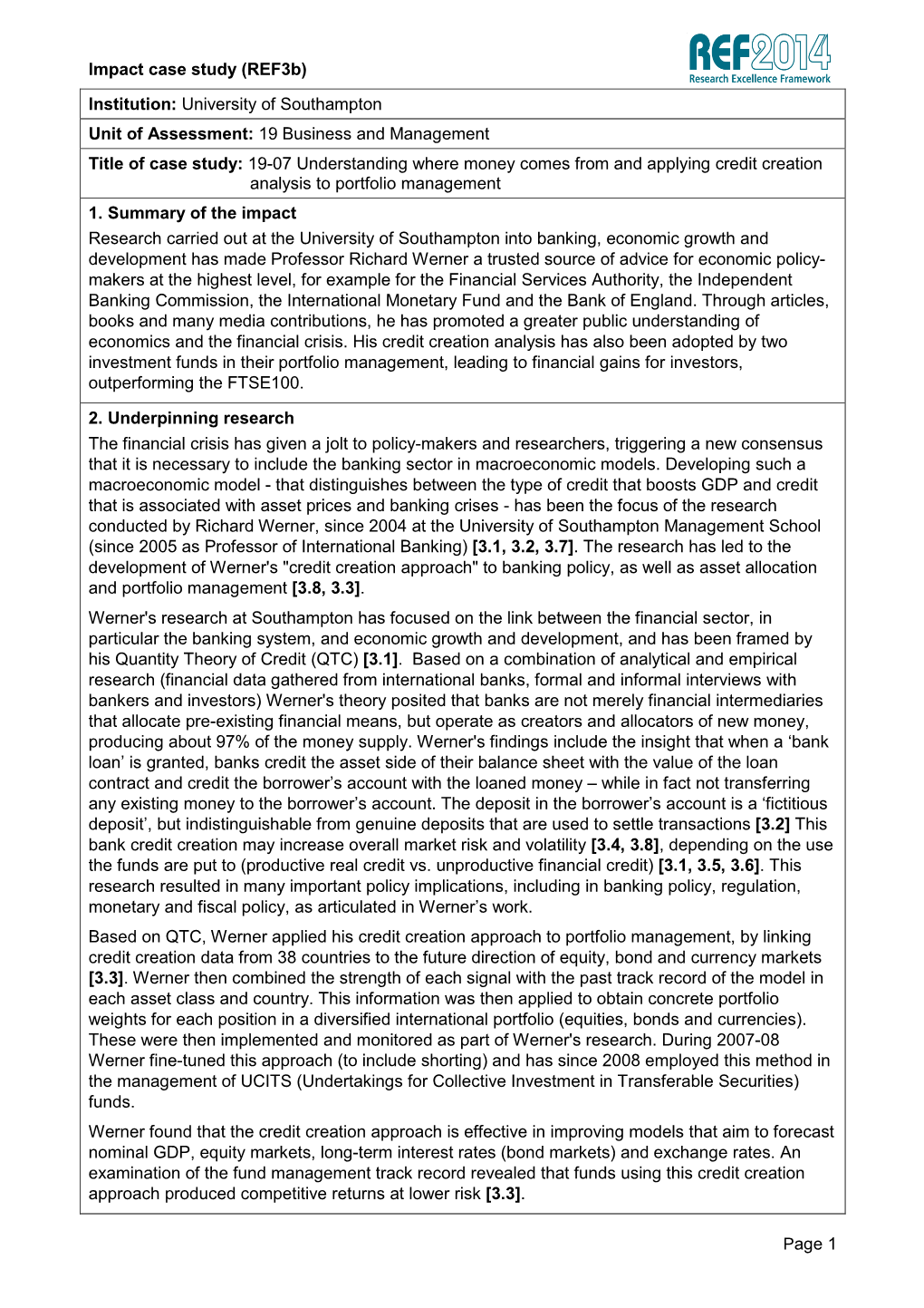 Understanding Where Money Comes from and Applying Credit Creation Analysis to Portfolio Management 1