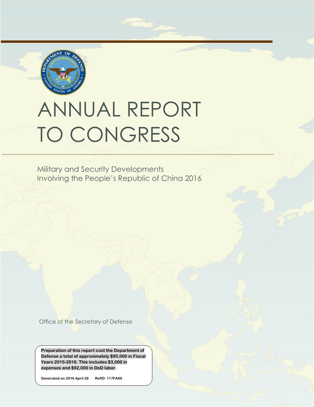 Annual Report to Congress: Military and Security Developments Involving the People’S Republic of China