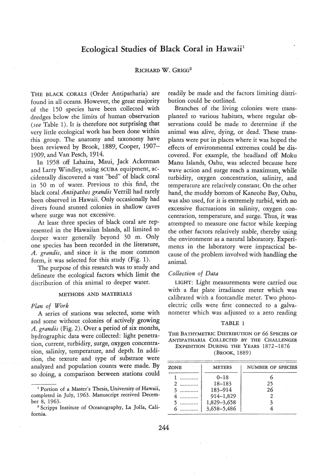 Ecological Studies of Black Coral in Hawaii!