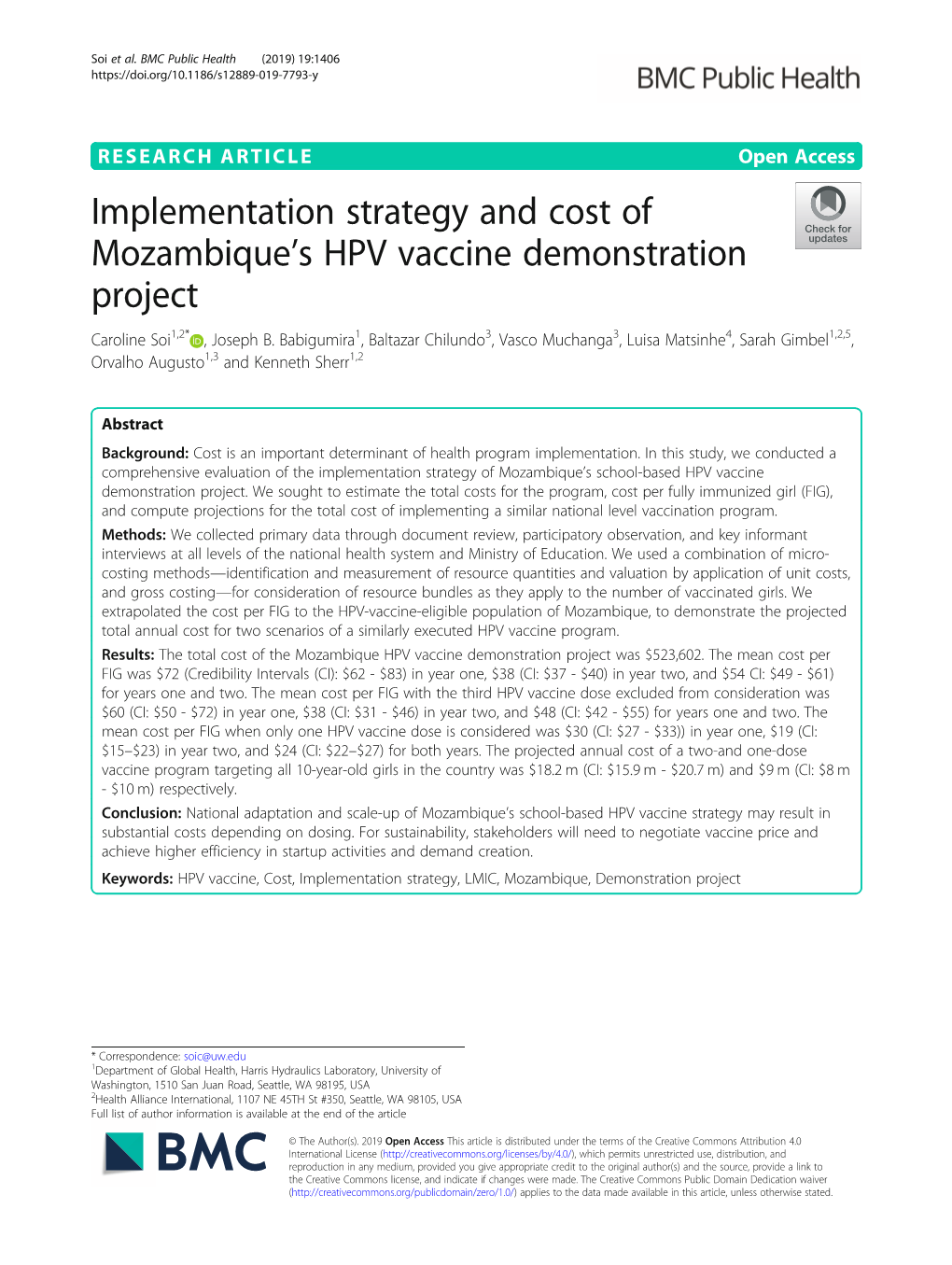 Implementation Strategy and Cost of Mozambique's HPV Vaccine