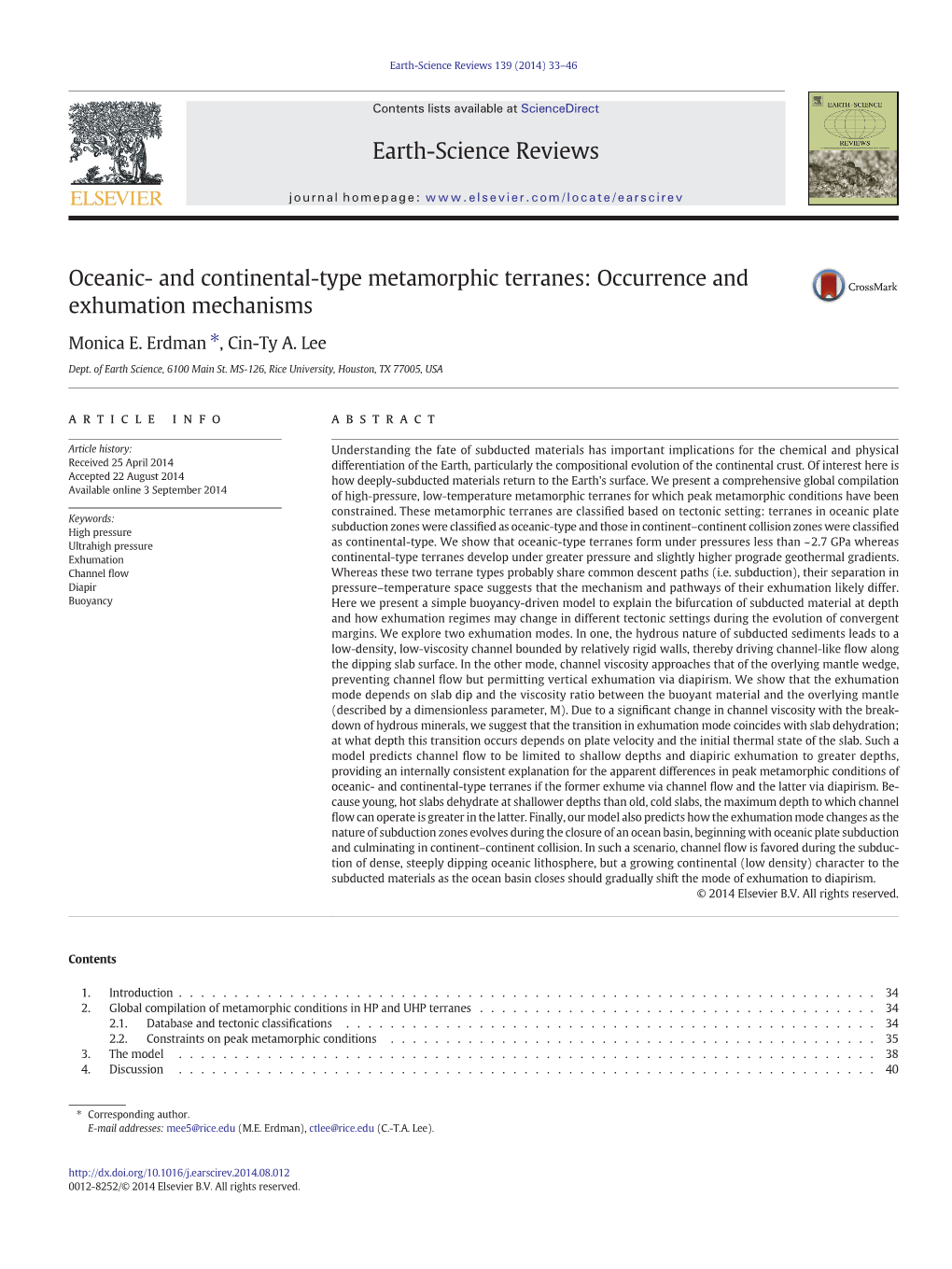 Oceanic- and Continental-Type Metamorphic Terranes: Occurrence and Exhumation Mechanisms