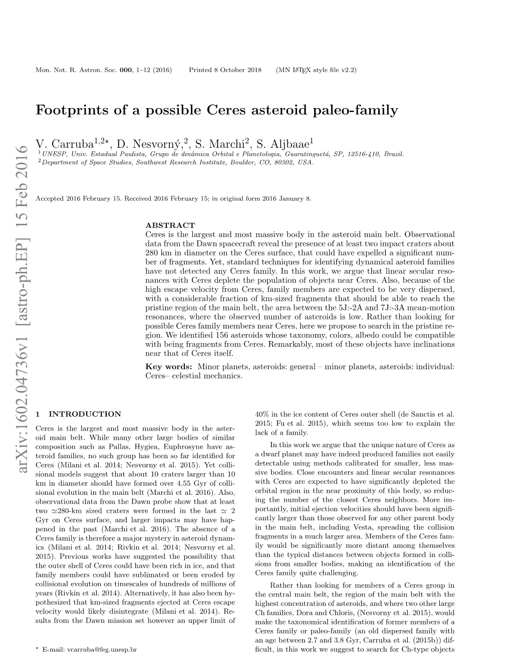 Footprints of a Possible Ceres Asteroid Paleo-Family