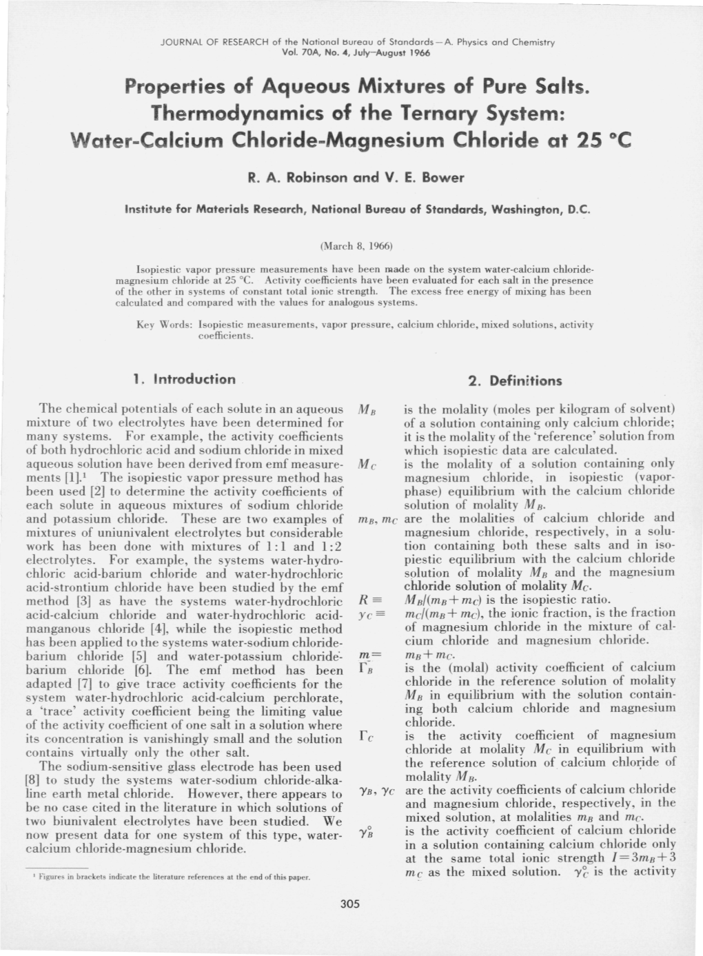 Water-Calcium Chloride-Magnesium Chloride at 25°C