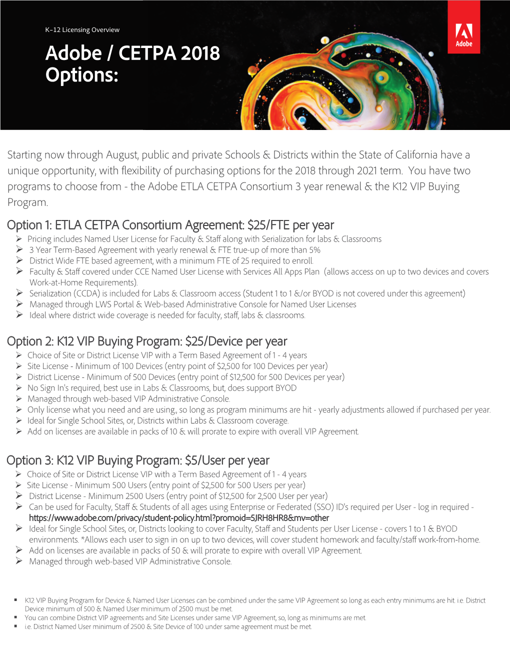 Adobe / CETPA 2018 Options