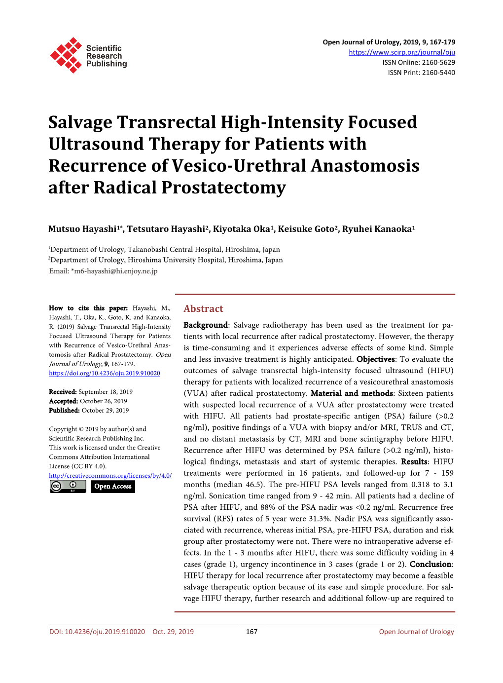 Salvage Transrectal High-Intensity Focused Ultrasound Therapy for Patients with Recurrence of Vesico-Urethral Anastomosis After Radical Prostatectomy