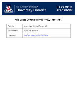 Arid Lands Colloquia (1959-1960, 1960-1961)