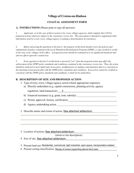 Coastal Assessment Form Addendum