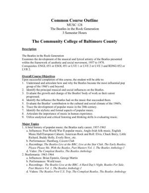 Common Course Outline the Community College of Baltimore