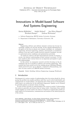 Innovations in Model-Based Software and Systems Engineering