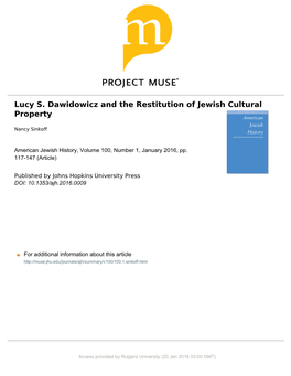 Lucy S. Dawidowicz and the Restitution of Jewish Cultural Property