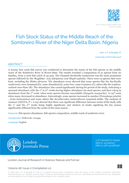 Fish Stock Status of the Middle Reach of the Sombreiro River of the Niger Delta Basin, Nigeria