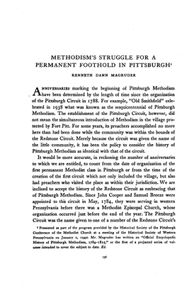 Methodism's Struggle for a Permanent Foothold in Pittsburgh 1