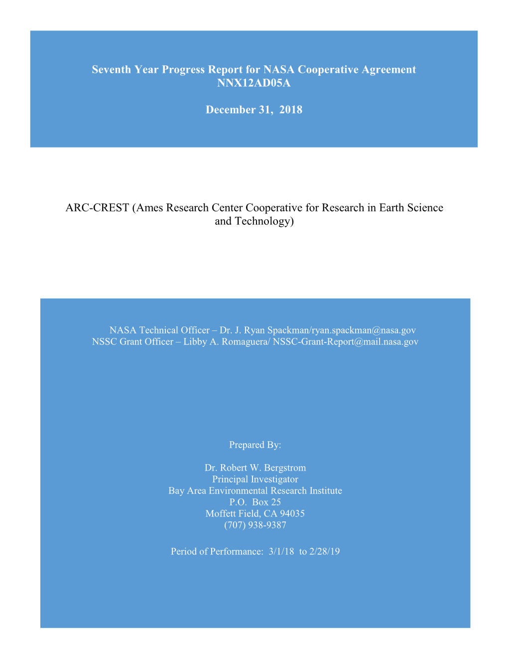 ARC-CREST (Ames Research Center Cooperative for Research in Earth Science and Technology) Earth Science Focus