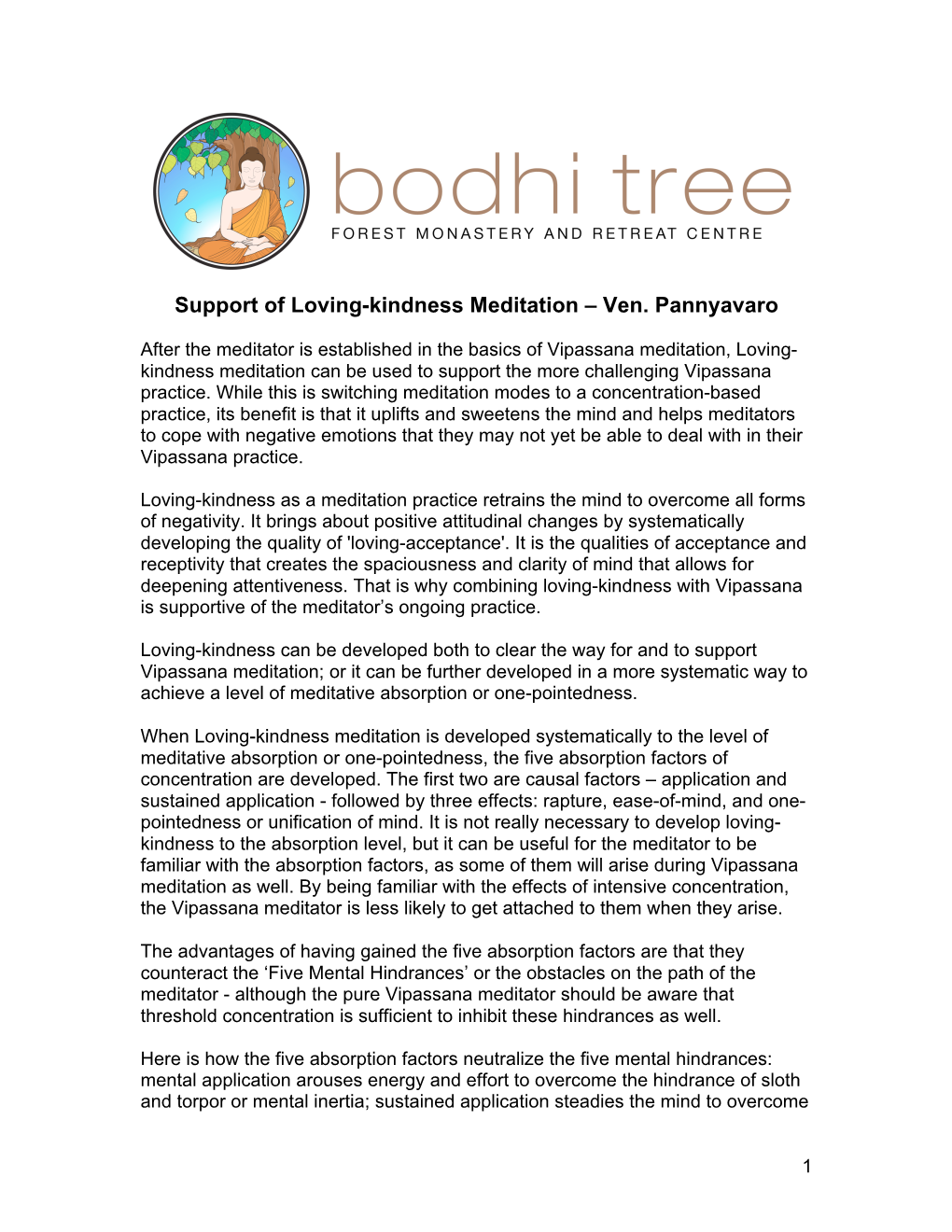 Support of Loving-Kindness Meditation – Ven. Pannyavaro