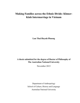 Making Families Across the Ethnic Divide: Khmer- Kinh Intermarriage in Vietnam