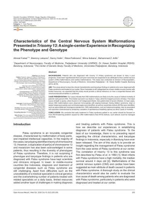 Characteristics of the Central Nervous System Malformations Presented in Trisomy 13: a Single-Center Experience in Recognizing the Phenotype and Genotype