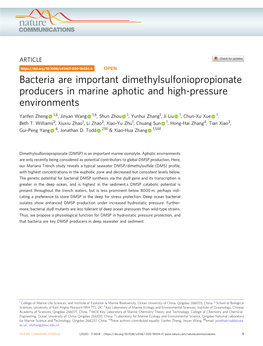 Bacteria Are Important Dimethylsulfoniopropionate Producers in Marine Aphotic and High-Pressure Environments