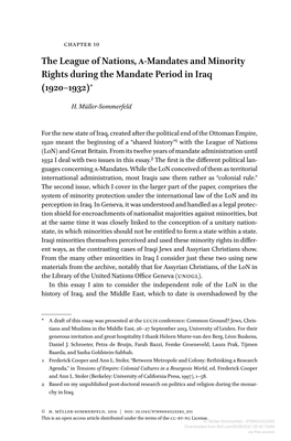 The League of Nations, A-Mandates and Minority Rights During the Mandate Period in Iraq (1920–1932)*