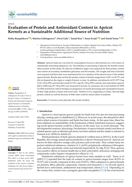 Evaluation of Protein and Antioxidant Content in Apricot Kernels As a Sustainable Additional Source of Nutrition