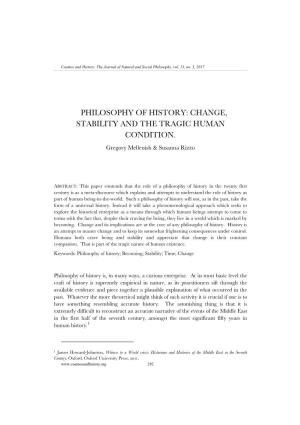 CHANGE, STABILITY and the TRAGIC HUMAN CONDITION. Gregory Melleuish & Susanna Rizzo