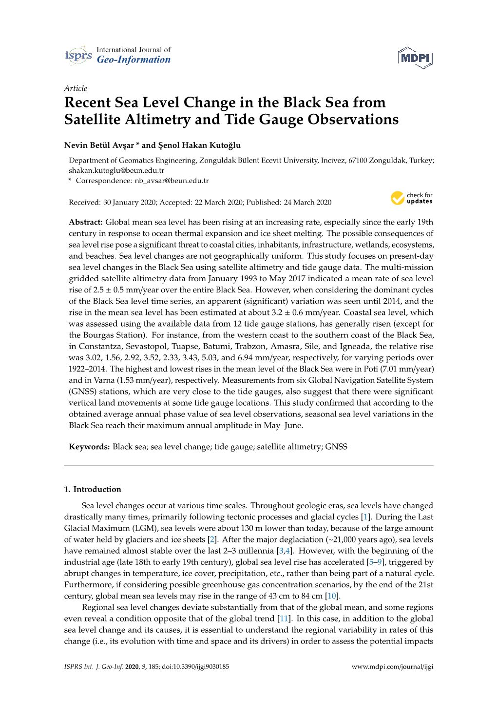 Recent Sea Level Change in the Black Sea from Satellite Altimetry and Tide Gauge Observations