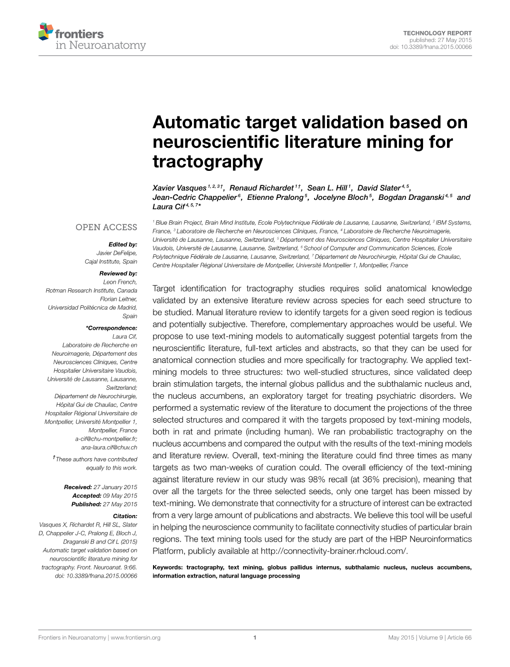 Automatic Target Validation Based on Neuroscientific Literature Mining For