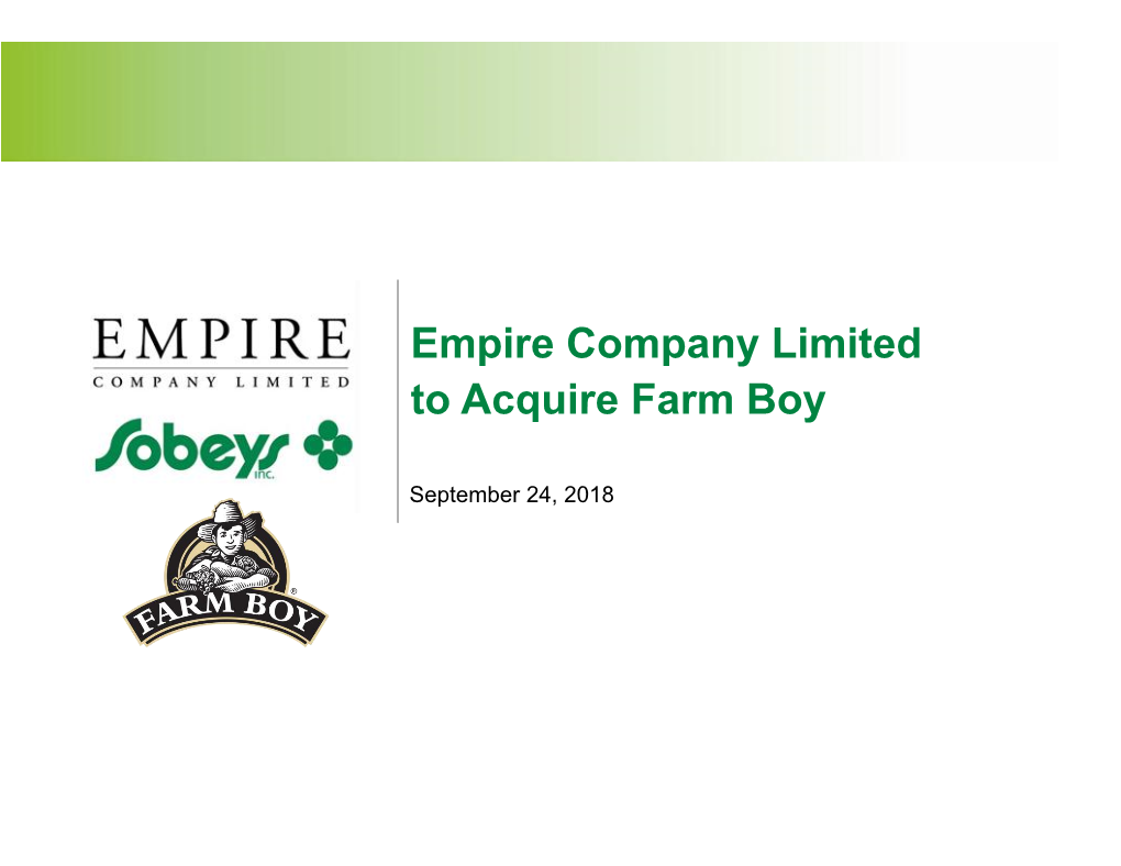 ​Empire Company Limited to Acquire Farm Boy